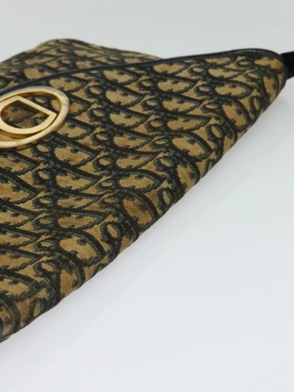 Christian Dior Trotter Canvas Shoulder Bag Navy Gold Auth yk18204 - Picture 7 of 16